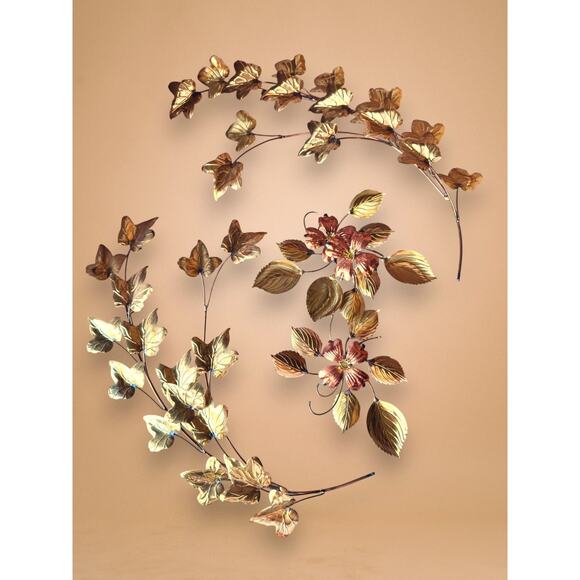 Other - MCM Brass and Copper Ivy Leaf Wall Art Set of 4 Branch and Flower Sculptures